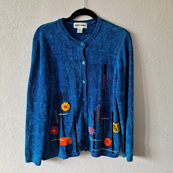 Alfred Dunner Floral Chenille Cardigan - Picture 1 of 7